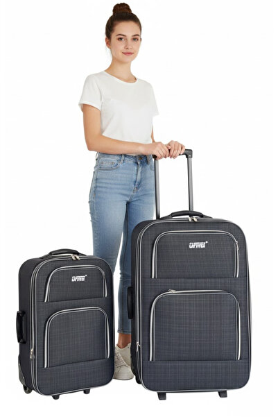 Captivex 2 Wheels-Bellowed-Very Lightweight 2 Pieces Fabric Suitcases Large a...
