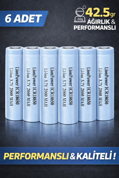 Lion 6'LI ICR18650 2000 MAH 42.5GRAM ŞARJLI PİL