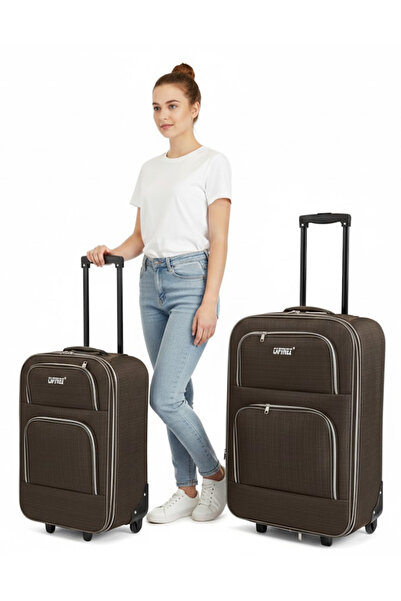 Captivex 2 Wheels-Bellowed-Very Lightweight 2 Pieces Fabric Suitcases Large a...