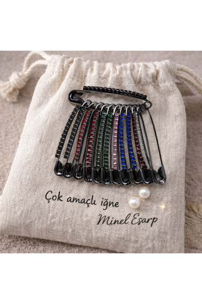 MİNELEŞARP34 Mineleşarp Taş Detaylı Çok Amaçlı Çengelli İğne 12 adet – rengarenk