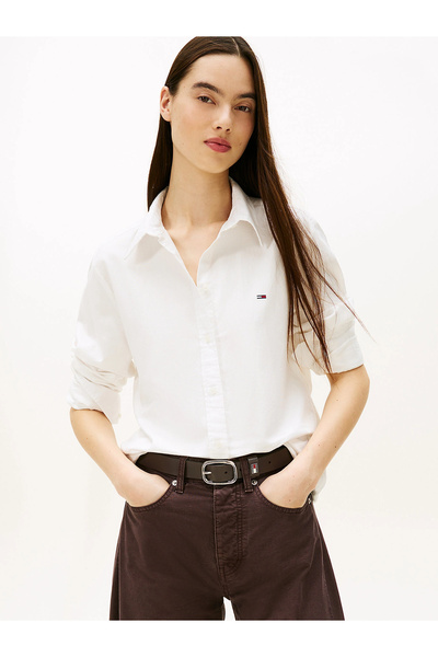 Tommy Hilfiger Tommy Jeans TJW REG OXFORD SHIRT Kadın beyaz Gömlek DW0DW19890YBL