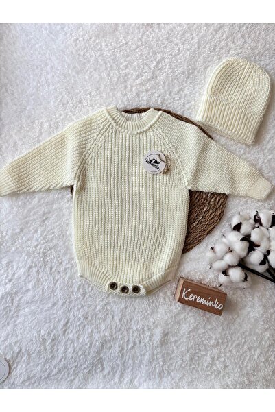 Kereminko Bebek Newborn Baby Girl Boy Beanie Long Sleeve Knitwear Bodysuit Se...