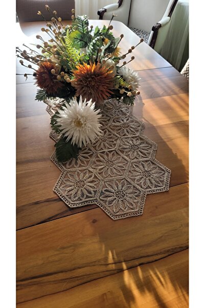 e-ceyiz Fransız Dantel Detaylı Tek Runner, Masa Üzerine Runner, Masa Örtüsü R...