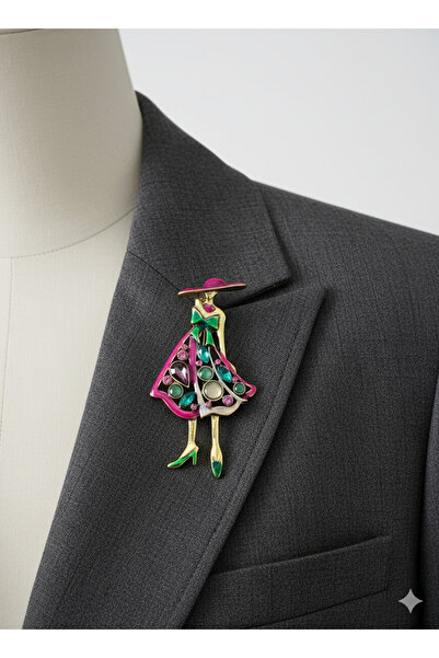 MİNELEŞARP34 Taş Detaylı Şapkalı Kadın Figürlü Broş – Özel Tasarım özel ambal...