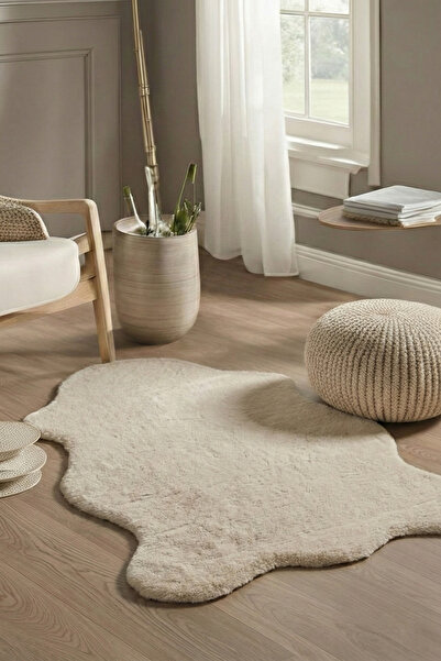 ECOSER Puffy Tavşan Tüyü Post Kaymaz Taban Yıkanabilir Vizon Peluş POST Halı ...