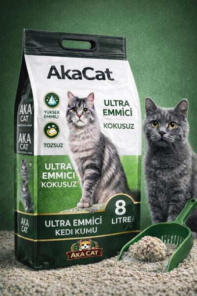 AKACAT Natural Süper %100 Topaklanan Tozsuz Premium 8 Lt Kokusuz