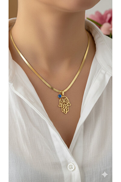 DİAVENTA TAKI VE AKSESUAR قلادة من الفولاذ 316L مزينة بخرز العين الزرقاء، مود...