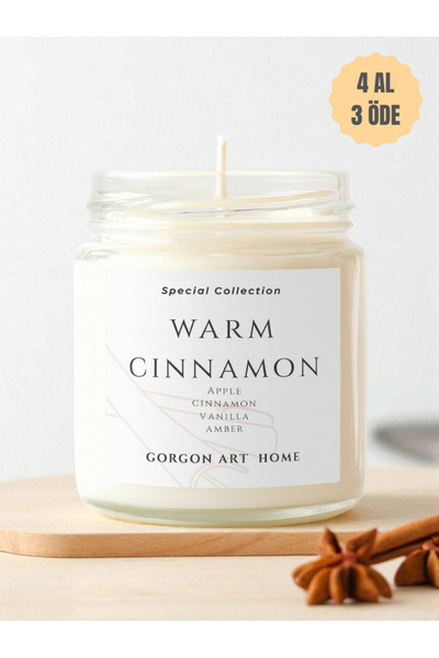 Gorgon Art Home Warm Cinnamon Kokulu Cam Kavanoz Mum – El Yapımı, Elma Tarçın...