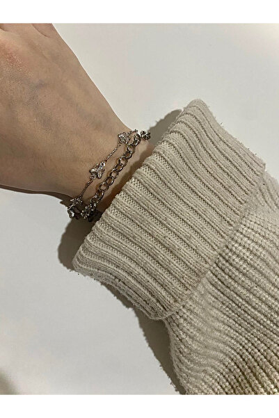 Tiamantt craft Çelik Kelebek Detaylı Rodyum Kaplama Çok Zincir Ayarlanabilir ...