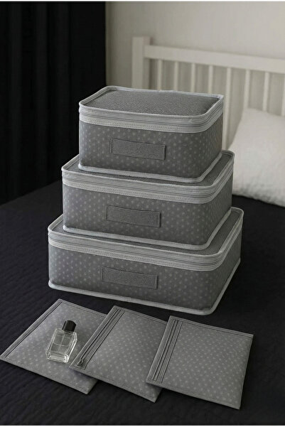 Textia Home طقم منظم حقيبة سفر مكون من 6 قطع، حقيبة سفر رمادية منقط