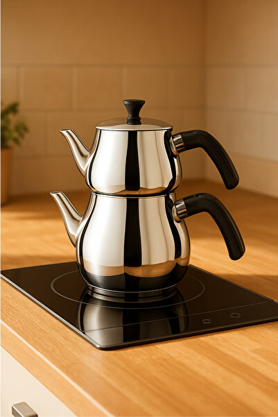 Genel Markalar Antonio Mini Boy Siyah Çaydanlık Takımı (0,65lt üst / 1 lt Alt)