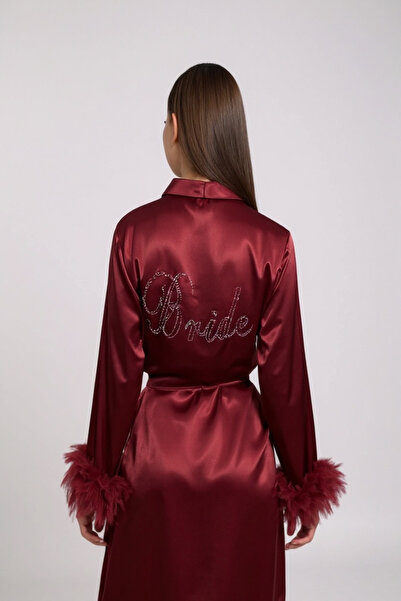 Nathalie Lingerie Μπορντό σατέν φορέματα νύφης με πούπουλα