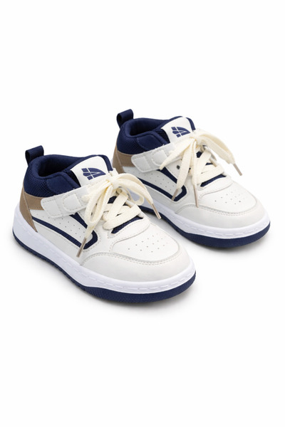 Superbaby Adidași albi pentru băieței pentru primii pași, cu inserții bleumar...