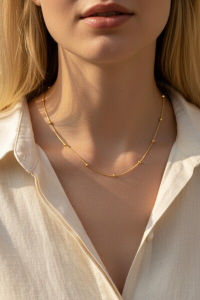 NBS Beautiful Naturel Stones سلسلة دوريكا الفولاذية قلادة فولاذية بلون ذهبي ل...