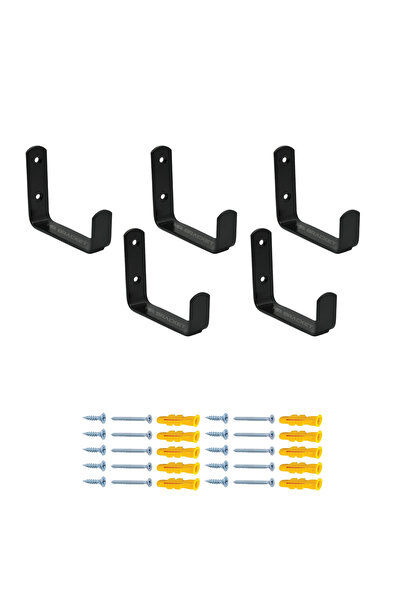 MR.BRACKET 5 ad. Siyah Çelik Geniş Duvara Monte Askı 80mm - Portmanto Vestiye...
