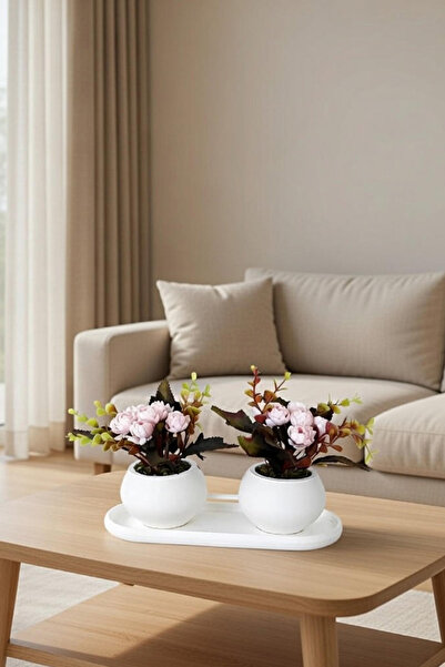 adresiburasi زهرة بانكو في وعاء زهور خرساني طقم طاولة مكون من 3 قطع باللون ال...