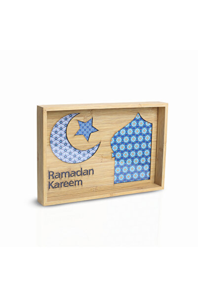 Generic Elegant Ramadan Kareem wooden tray set with a decorative laser-cut gl...
