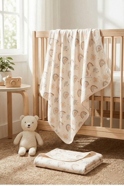 Genel Markalar Gökkuşağı Baskılı Çift Katlı Penye Yenidoğan ve Çok Amaçlı %10...