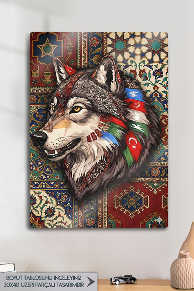 DekorHane Imprimare metalică - Bozkurt turc, tematică steagul turcesc, borer,...