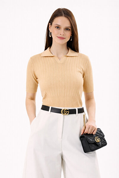 Cloudy Kids Bluză de damă cu guler cămașă cu nervuri