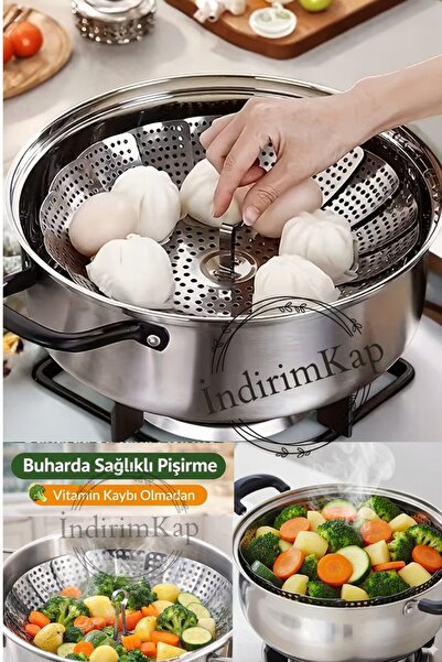 İndirimKap Katlanabilir Buharda Pişirme Aparatı Haşlama Sepeti Pratik Tencere...