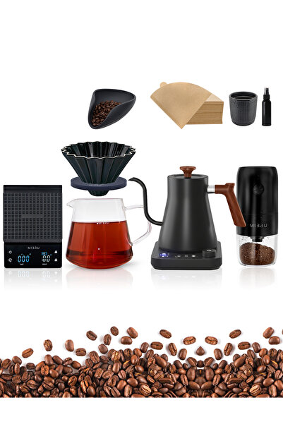 MIBRU 9 Pcs V60 Pour Over Electric Coffee Maker with Electric Grinder & Kettl...