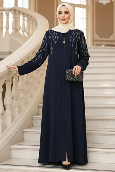 N.S NEVA STYLE Beaded Navy Blue Hijab Abaya 29110L