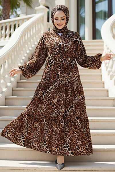 Neva Style فستان حجاب بطبعة جلد الفهد 20572LP