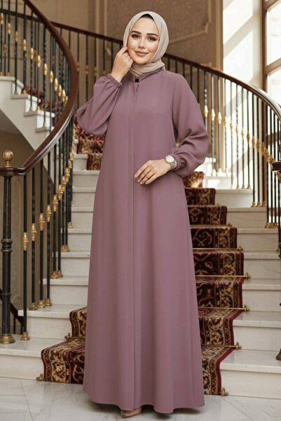 N.S NEVA STYLE فستان حجاب بحزام وتصميم وردي باهت 26391GK