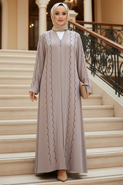 Neva Style Boncuk İşlemeli Bej Tesettür Ferace 29113BEJ
