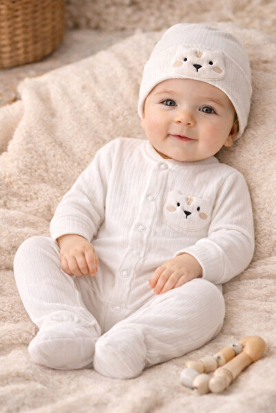 Nexvora Bebek Şapkalı Tulum Kedi Figürlü Cep Detaylı 3 Ay 6 Ay 9 Ay %100 Pamuk