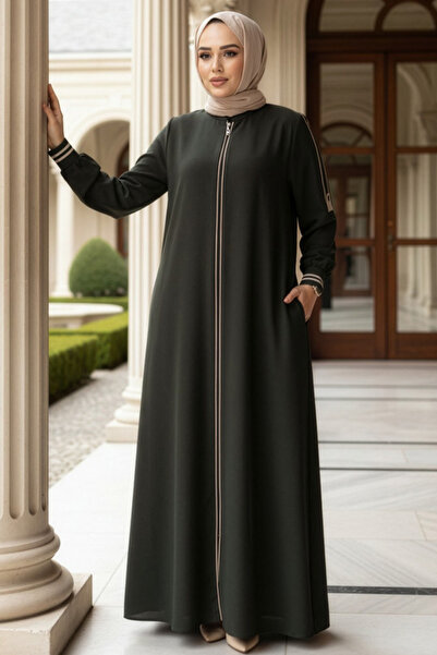 N.S NEVA STYLE Hijab cu fermoar kaki închis 26381KHK