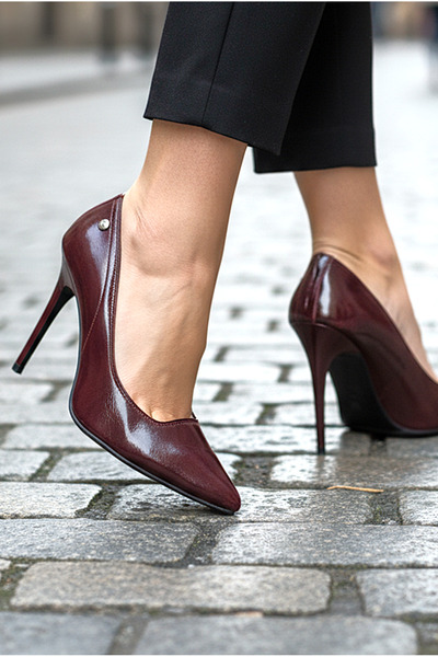 Fiore Ayakkabı Arabella Flexible Soft Non-Slip Sole (11 cm) Burgundy Patent L...