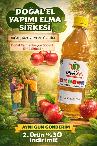Diyet AVM ELMA SİRKESİ EL YAPIMI DÖKME 500ML