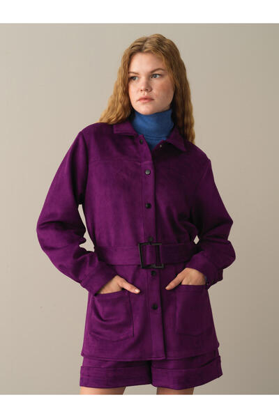 Xint Kadın Mor Esnek Dokulu Süet Görünümlü Gömlek Ceket