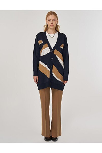 Kayra Renk Bloklu Triko Hırka