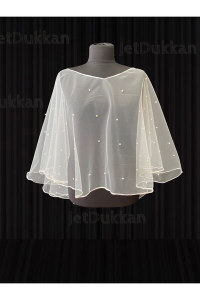 JetDukkan Cape Veil with Pearls, Wedding Dress Cape - Complete Your Elegance