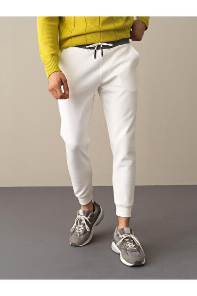 Xint Erkek Beyaz Pamuk Dokulu Jogger Pantolon