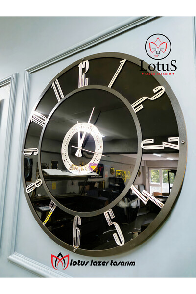 LotusLazer Tasarım Modern Dekoratif Aynalı Pleksi Duvar Saati – Gümüş 60×60 c...