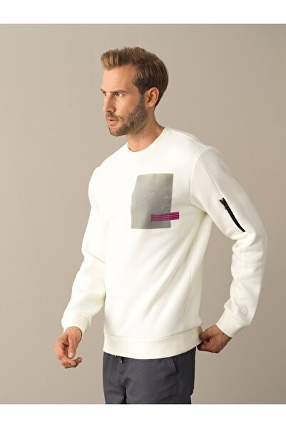Xint Erkek Ekru Pamuk Dokulu Regular Fit Baskılı Sweatshirt