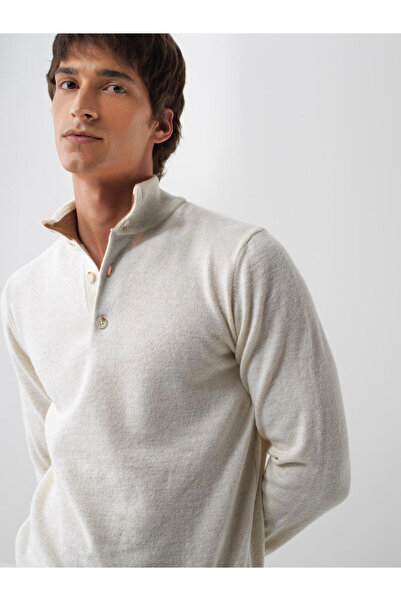 Xint Erkek Ekru Yünlü Dik Yaka Basic Kazak