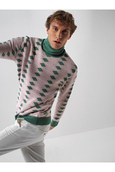 Xint Male Pembe Yünlü Desenli Kazak