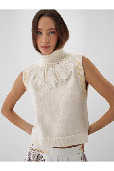 Xint Kadın Ekru Yünlü Sıfır Kollu Kazak