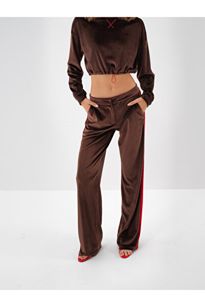 Xint Kadın Kahverengi Lüks Dokulu Soft Kadife Oversize Pantolon