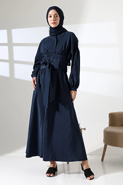 Mihran Butik Women's 100% Cotton Modal Navy Blue Shirt Skirt Hijab Suit