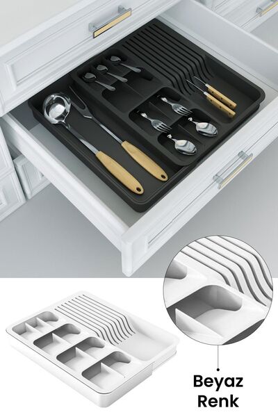 İronika White Adjustable Spoon Holder Set - Expandable, Sliding and Knife Det...