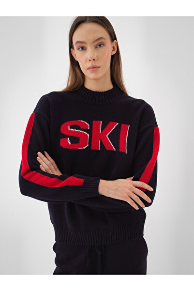 Xint Kadın Lacivert Yünlü Desenli Kazak