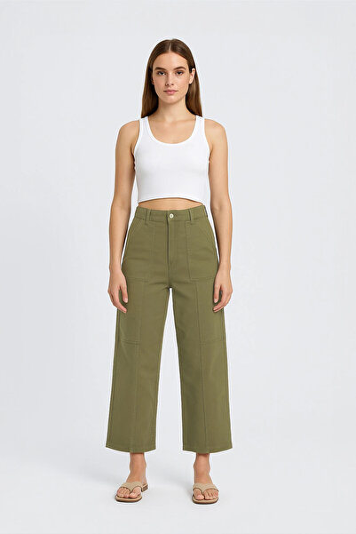 Bluewhite Pantaloni de damă cu talie înaltă, cu picior lat, cu buzunare later...