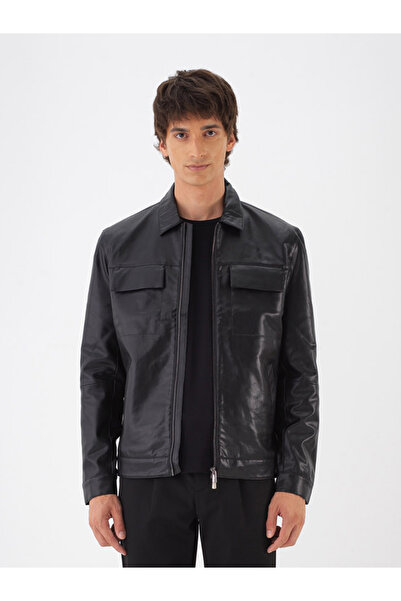 Xint Erkek Siyah Deri Görünümlü Regular Fit Mont