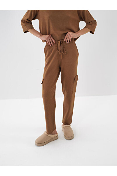 Xint Kadın Camel Yünlü Kargo Cep Pantolon